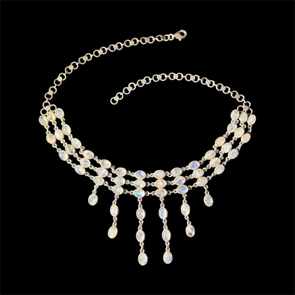 Vintage Sterling Silver Rainbow Moonstone Necklace - Picture 5 of 9